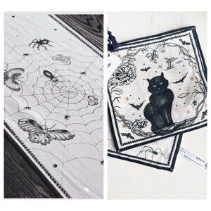Anthro X Florence Balducci Halloween Bat Spiderweb Table Runner + Coasters